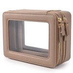 Aveniee Large Clear Makeup Bags, Double Layer Cosmetic Bags with Separate Brush Compartment,Travel Toiletry Bag Train Case,Travel Accessories Organizer for Women,2 Layers,Brown