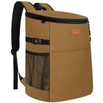 Camping Cooler Backpack 45 Cans, Soft Backpack Coolers Insulated Leak Proof Travel Cooler Bag Waterproof Lunch Picnic Beach Work Trip Thermal Bag Drink Beverage Beer Cooler Khaki Brown