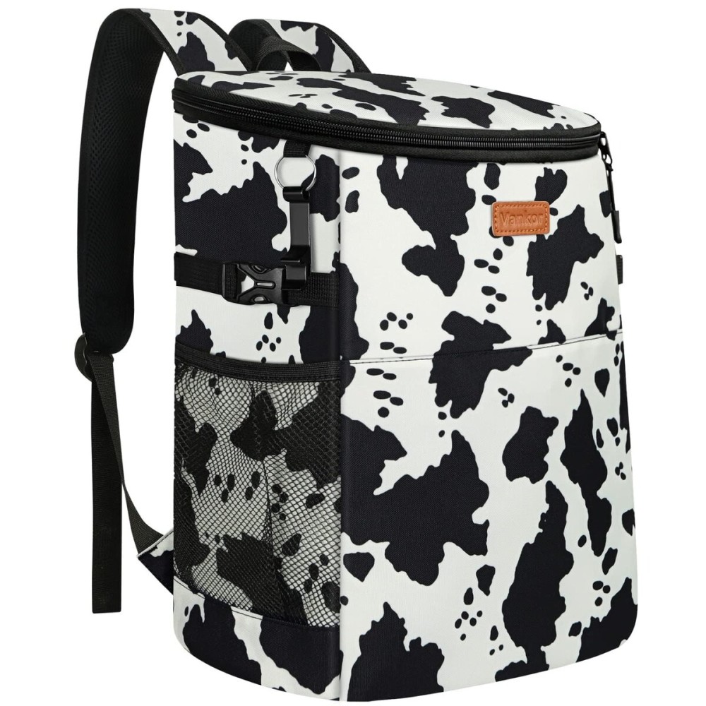 Camping Cooler Backpack 45 Cans, Soft Backpack Coolers Insulated Leak Proof Travel Cooler Bag Waterproof Lunch Picnic Beach Work Trip Thermal Bag Drink Beverage Beer Cooler Black White Spots