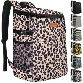 Backpack Cooler for Women 45 Cans, Soft Cooler Backpack with Cooler Compartment Insulated Waterproof Ice Pack Cooler Bag for Women Black Brown Pattern