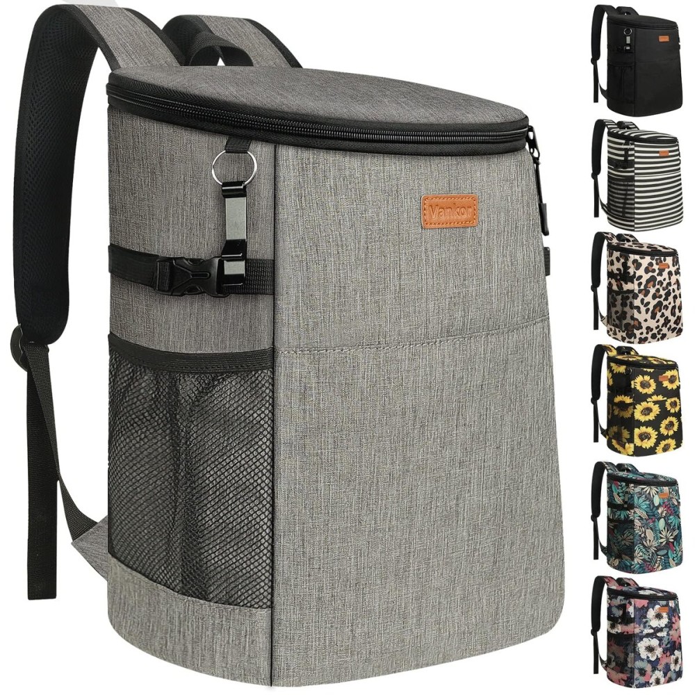 Camping Cooler Backpack 45 Cans, Soft Backpack Coolers Insulated Leak Proof Travel Cooler Bag Waterproof Lunch Picnic Beach Work Trip Thermal Bag Drink Beverage Beer Cooler Grey