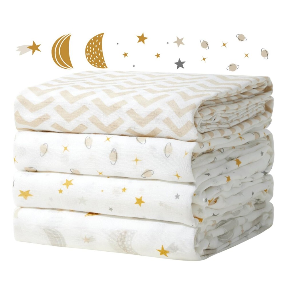 Momcozy Muslin Swaddle Blankets, Ultra Soft Neutral Baby Essentials Must Haves Registry Search, Breathable Large 47\'\' x 47\'\' Newborn Boys Girls Swaddle Receiving Blanket, Stellar Orbit