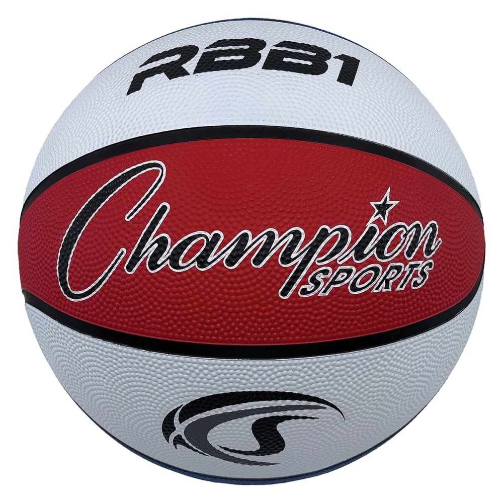 Champion Sports Rubber Official Basketball, Heavy Duty - Pro-Style Basketballs, and Sizes - Premium Basketball Equipment, Indoor Outdoor - (Size 7- Red, White, Blue)