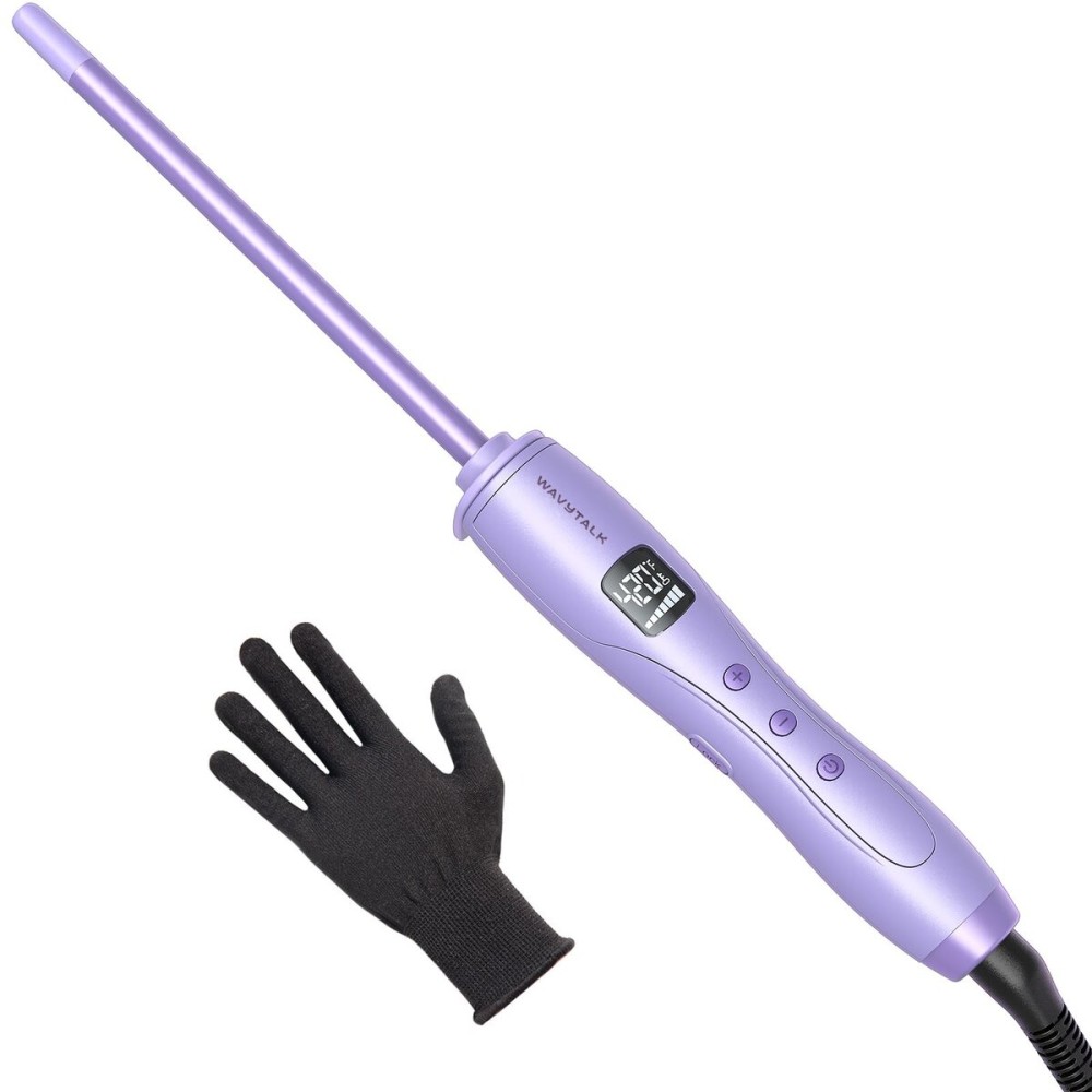 Wavytalk 3/8 Inch Small Curling Iron, Curling Wand for Short & Long Hair, Ceramic Small Barrel Curling Iron with Adjustable Temperature, Include Heat Resistant Glove (Purple)
