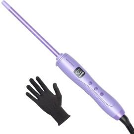 Wavytalk 3/8 Inch Small Curling Iron, Curling Wand for Short & Long Hair, Ceramic Small Barrel Curling Iron with Adjustable Temperature, Include Heat Resistant Glove (Purple)