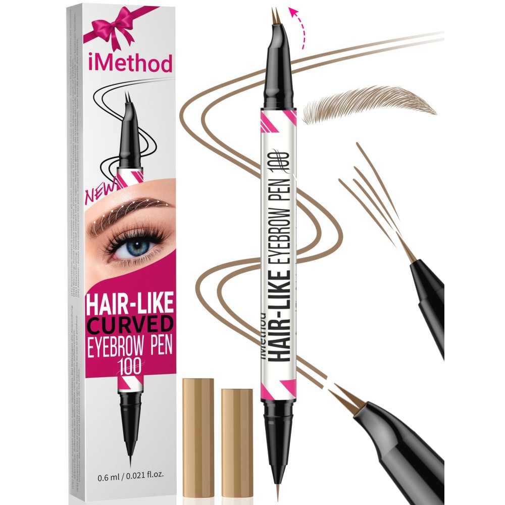 iMethod Curved Eyebrow Pen - 2-in-1 Dual-Ended Microblading Eyebrow Pencil with Curved Tip and Precise Brush-Tip, Brow Pen for Natural Hair-Like Brows, Lasts All-Day, Blonde