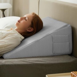 Bedluxe Wedge Pillow, 12 inch Bed Wedge Pillow for Headboard, Pillow Wedge for Acid Reflux Relief, Sleeping, After Surgery, Snoring, Gerd, Triangle Pillow Wedge - Cooling Memory Foam Top, Light Grey