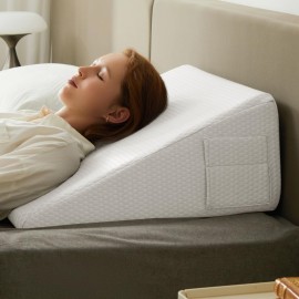 Bedluxe Wedge Pillow, 10 inch Bed Wedge Pillow for Headboard, Pillow Wedge for Acid Reflux Relief, Sleeping, After Surgery, Snoring, Gerd, Triangle Pillow Wedge - Cooling Memory Foam Top, White