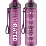 QLUR Water Bottle with Straw, 32oz Motivational Water Bottles with Time Marker to Drink, Tritan BPA Free, 1L Sports Water Bottle with Carry Strap LeakProof for Women Gym Fitness Outdoor (1 Pack)