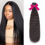 Human Hair Bundles Kinky Straight 1pcs 20 inch Single bundle Human Hair Yaki Straight Natural Black Kinky Hair For Black Girl
