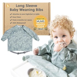 BIBaDO - Long Sleeve Baby Bibs - Babies & Toddlers 6-36 Months - Coverall Baby Led Weaning Bib - Easy Wipe, Soft & Waterproof