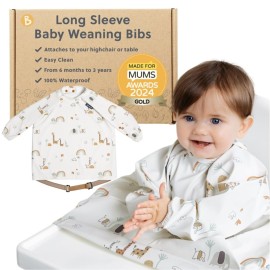 BIBaDO - Long Sleeve Baby Bibs - Babies & Toddlers 6-36 Months - Coverall Baby Led Weaning Bib - Easy Wipe, Soft & Waterproof