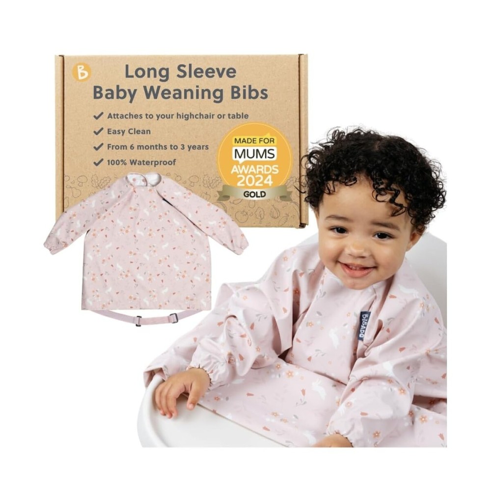 BIBaDO - Long Sleeve Baby Bibs - Babies & Toddlers 6-36 Months - Coverall Baby Led Weaning Bib - Easy Wipe, Soft & Waterproof