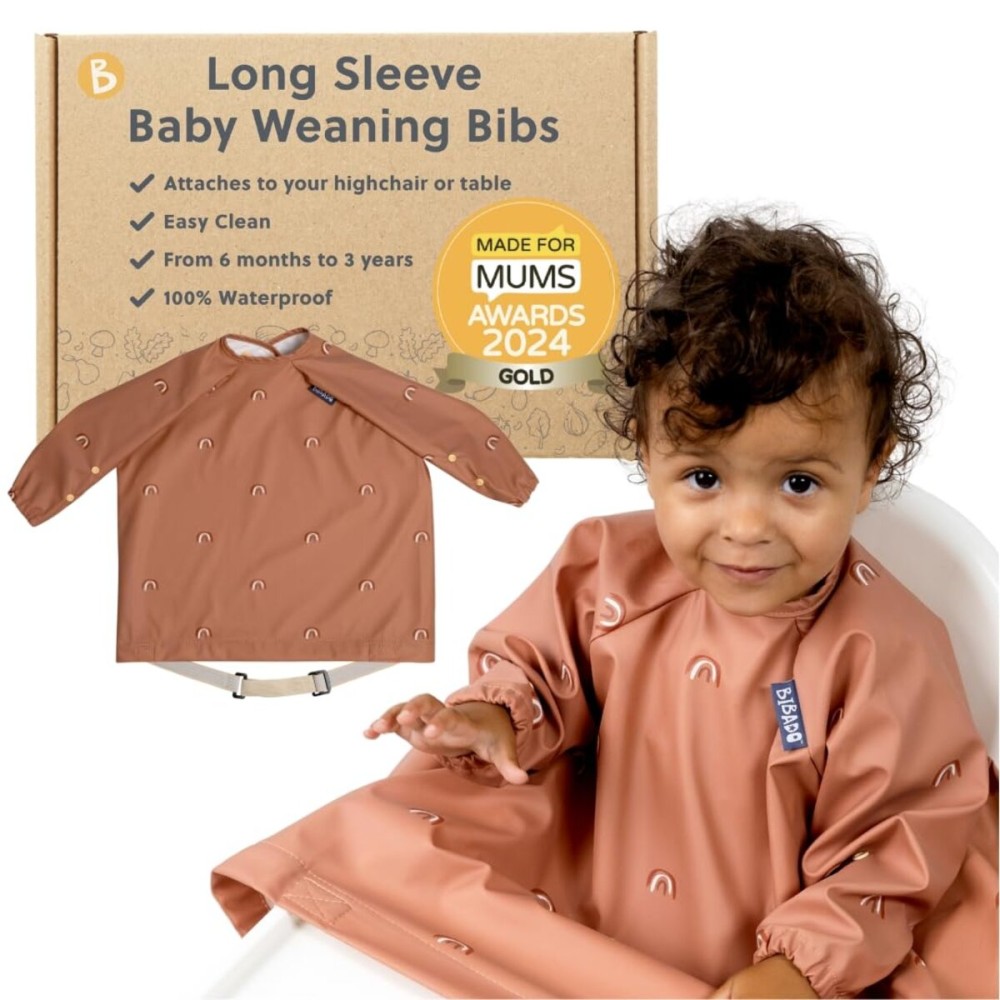 BIBaDO - Long Sleeve Baby Bibs - Babies & Toddlers 6-36 Months - Coverall Baby Led Weaning Bib - Easy Wipe, Soft & Waterproof