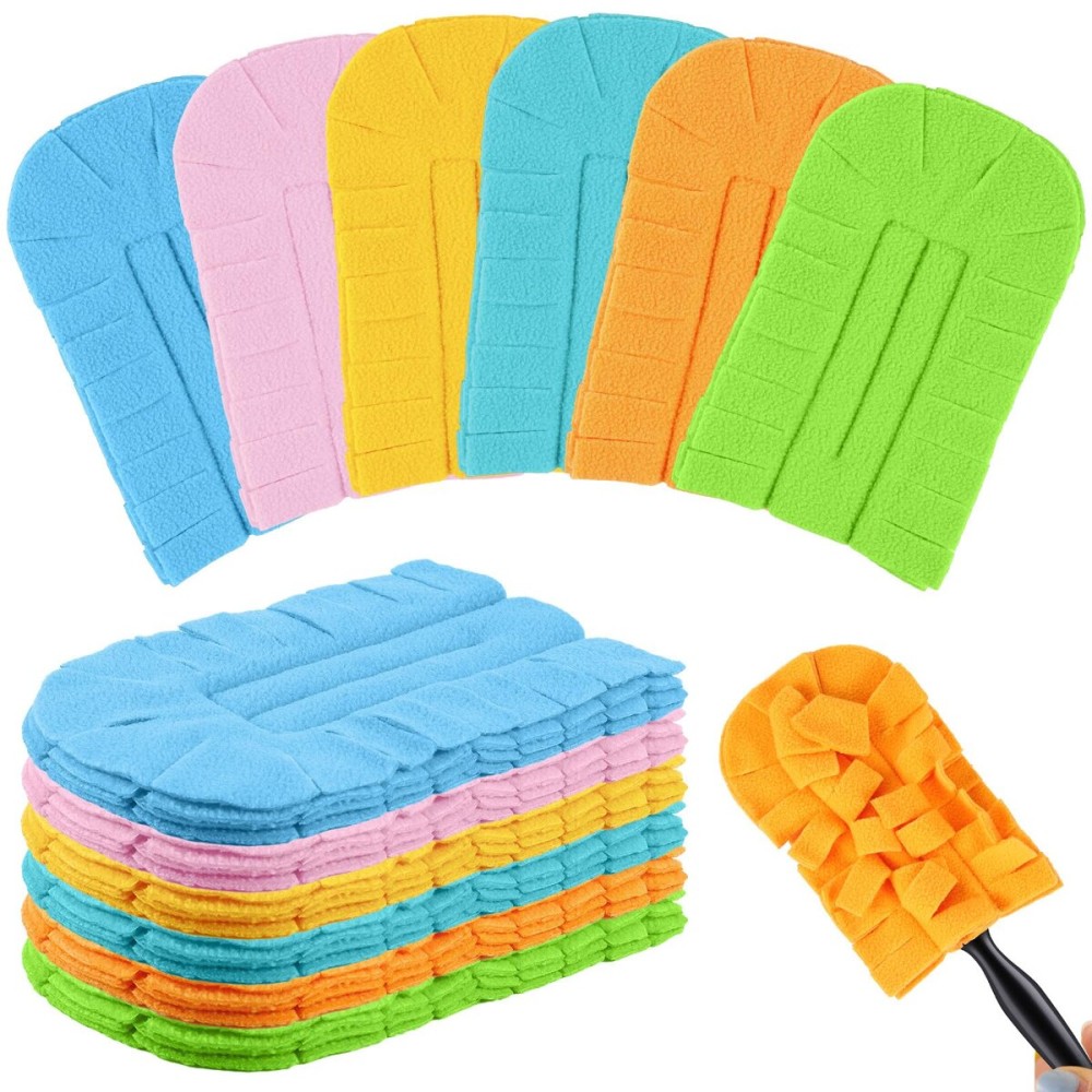 Zubebe 12 Pcs Duster Refill Reusable Fleece Duster Refills Feather Flat Dusters Multi Surface Washable Cleaning Pads Tools for Home, Blinds, Car, Pet, Furniture, Fans (Candy Color)