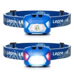 Lepro 320015 Battery Powered Headlamp - 1300Lux Super Bright LED Head Lamp with Red Light, IPX4 Waterproof Headlights for Outdoor Camping, Hiking, Hunting, Power Outages, Emergency, Hurricane - Blue