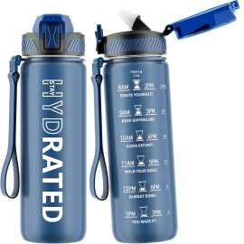 QLUR Water Bottle with Straw, 27oz Motivational Water Bottles with Time Marker to Drink, Tritan BPA Free, 750ml Sports Water Bottle with Carry Strap LeakProof for School Fitness Outdoor (1Pack)