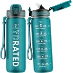 QLUR Water Bottle with Straw, 27oz Motivational Water Bottles with Time Marker to Drink, Tritan BPA Free, 750ml Sports Water Bottle with Carry Strap LeakProof for School Fitness Outdoor (1Pack)