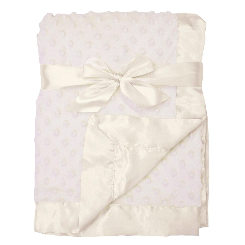 American Baby Company Heavenly Soft Chenille Receiving Blanket, 2-Layer Design with Minky Dot & Silky Satin, Cream, 30 x 40 for Boys and Girls