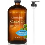 Essentially KateS Castor Oil 16 Fl Oz (Glass Bottle) - Coconut Oil + Shea Butter - A Huge Glass Bottle with a Pump - 100% Pure and Natural, Cold Pressed, and Hexane-Free - Hair, Body