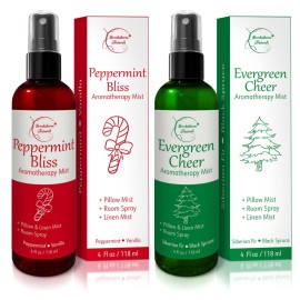 Holiday Aromatherapy Mist 2-Pack - Evergreen Cheer & Peppermint Bliss | Natural Air Freshener & Linen Mist | Perfect Christmas Room Spray & Stocking Stuffer
