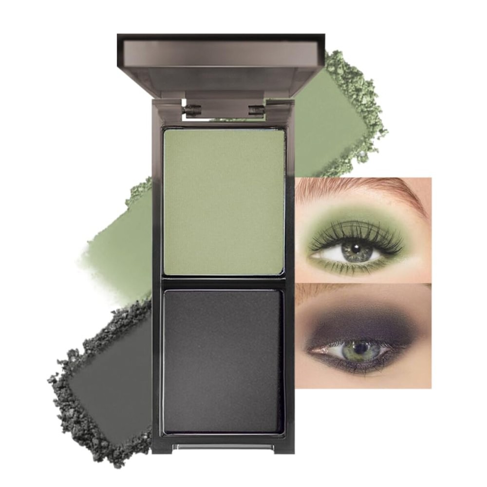 CAKAILA Green Black Two Color Matte Shimmer Glitter Eyeshadow,Bright Eye Shadow Powder,Professional Long-Lasting Waterproof Makeup Palette,Easy-To-Apply and Compact for Travel