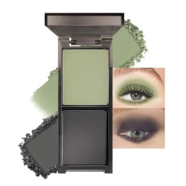 CAKAILA Green Black Two Color Matte Shimmer Glitter Eyeshadow,Bright Eye Shadow Powder,Professional Long-Lasting Waterproof Makeup Palette,Easy-To-Apply and Compact for Travel