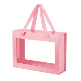JINGUAN Pink Gift Box with Window, Clear Magnetic Gift Box with Handle for Present, Bridesmaid Proposal Box (10.5x7.5x3 Inches