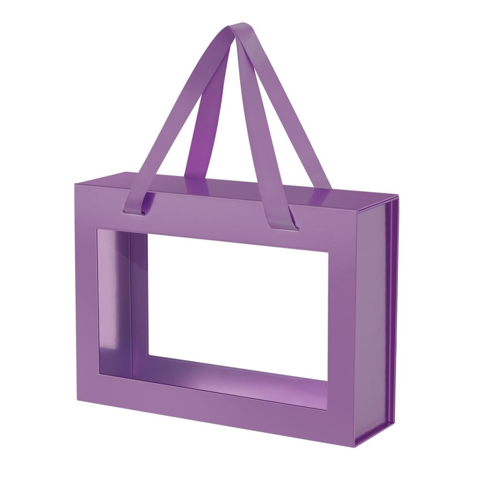 JINGUAN Purple Gift Box with Window, Clear Magnetic Gift Box for Present, Bridesmaid Proposal Box (10.5x7.5x3 Inches)