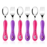 Lehoo Castle 6 Pieces Toddler Utensils, Kids Silverware for 2 3 4 Years Old, Stainless Steel Fork and Spoon Set with Plastic Handle, Safe Toddler Cutlery (PinkPurple)