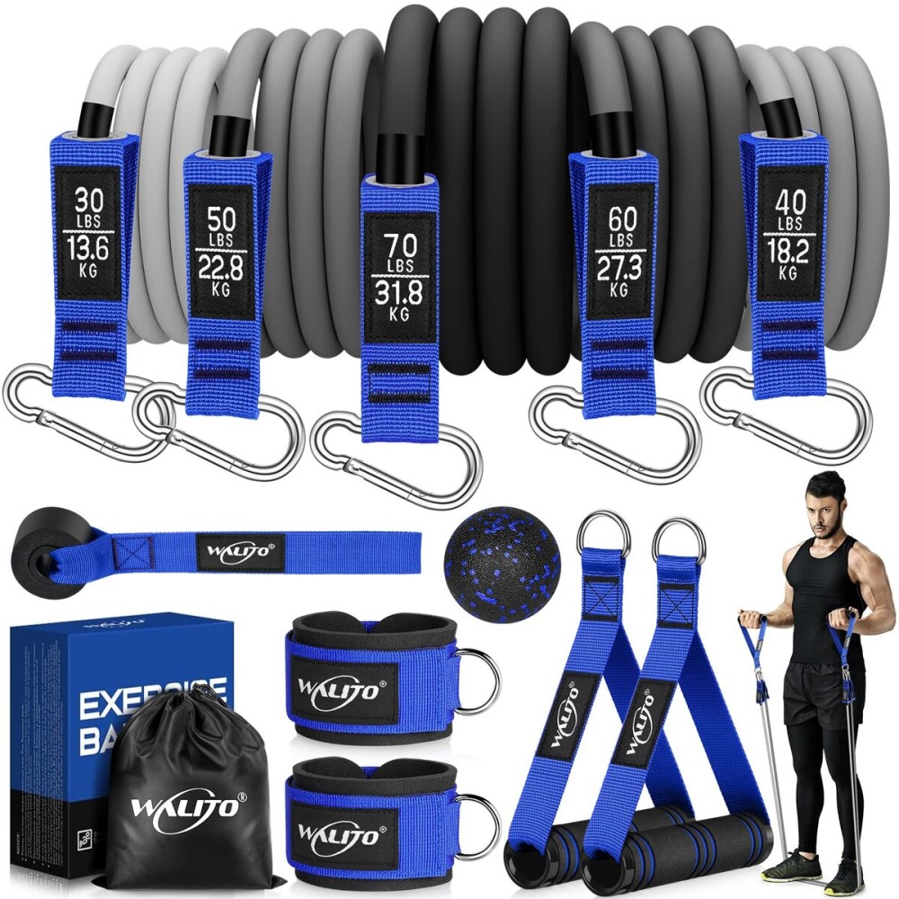 WALITO Resistance Bands Set - Exercise Bands with Handles, Door Anchor, Legs Ankle Straps, for Heavy Resistance Training, Physical Therapy, Muscle Training, Yoga, Home Workouts, Gym (Blue 250Lbs)