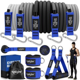 WALITO Resistance Bands Set - Exercise Bands with Handles, Door Anchor, Legs Ankle Straps, for Heavy Resistance Training, Physical Therapy, Muscle Training, Yoga, Home Workouts, Gym (Blue 250Lbs)