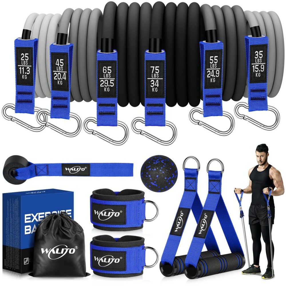 WALITO Resistance Bands Set - Exercise Bands with Handles, Door Anchor, Legs Ankle Straps, for Heavy Resistance Training, Physical Therapy, Muscle Training, Yoga, Home Workouts, Gym (Blue 300Lbs)