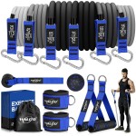 WALITO Resistance Bands Set - Exercise Bands with Handles, Door Anchor, Legs Ankle Straps, for Heavy Resistance Training, Physical Therapy, Muscle Training, Yoga, Home Workouts, Gym (Blue 300Lbs)