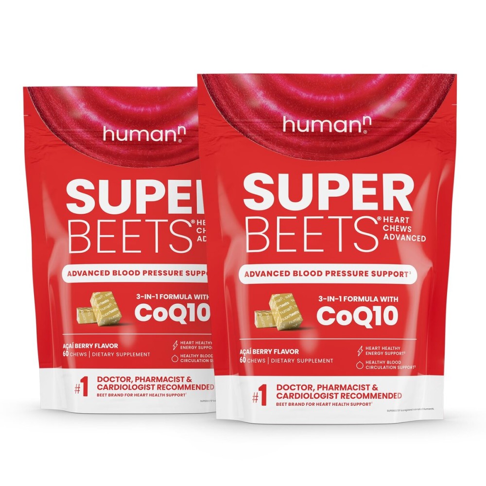 Humann SuperBeets Heart Chews Advanced - 100mg of CoQ10 Plus Beetroot & Grape Seed Extract, 120 Count