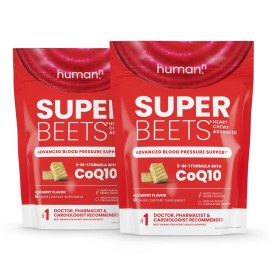 Humann SuperBeets Heart Chews Advanced - 100mg of CoQ10 Plus Beetroot & Grape Seed Extract, 120 Count