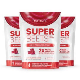 Humann SuperBeets Heart Chews, Nitric Oxide and Blood Pressure Support, Grape Seed Extract & Non-GMO Beet Root Powder Energy, Pomegranate Berry Flavor, 180 Count