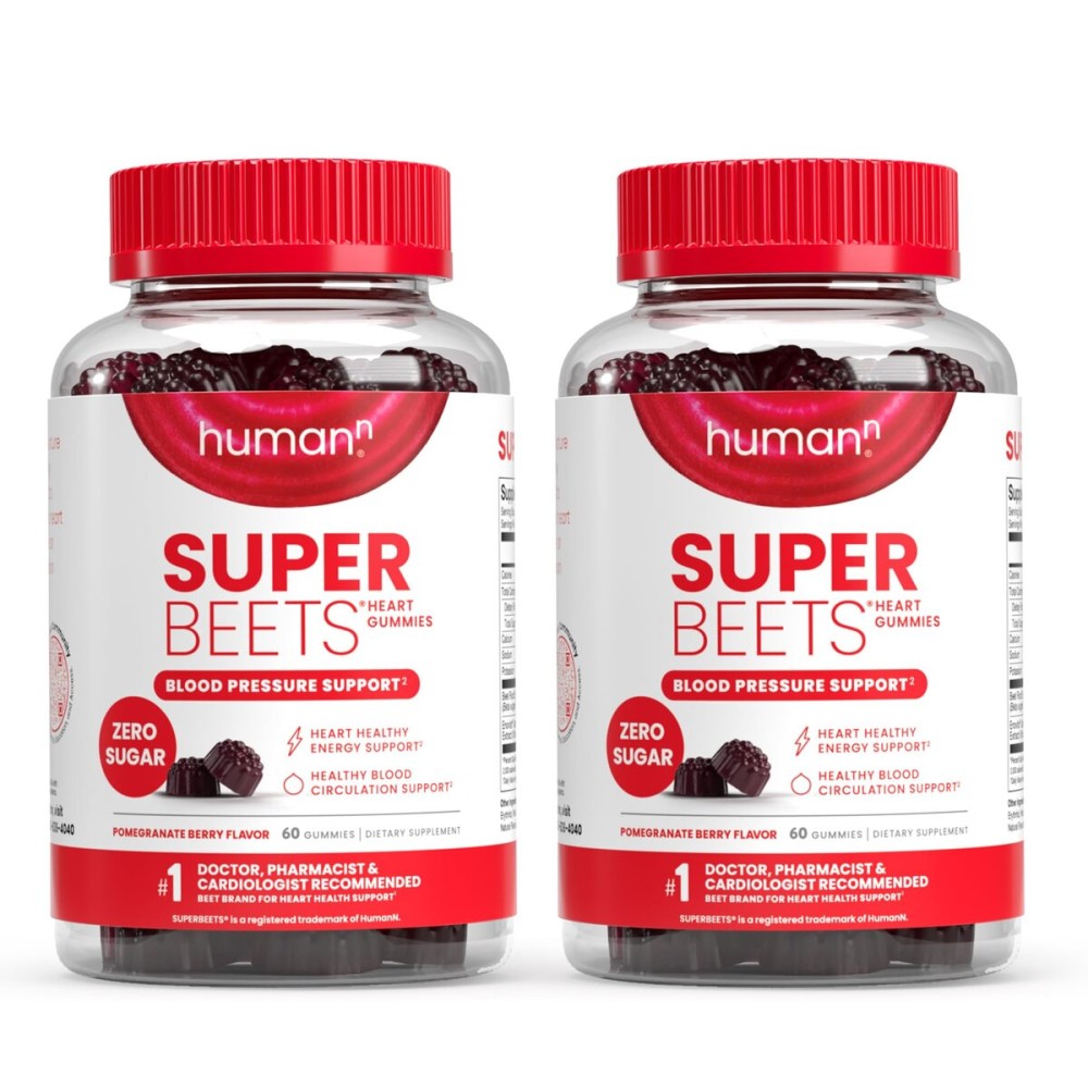 humanN SuperBeets Heart Gummies - Beet Gummy with Heart-Healthy Energy Support, Grape Seed Extract & Beetroot Powder, Sugar Free - Pomegranate Berry Flavor, 120 Count