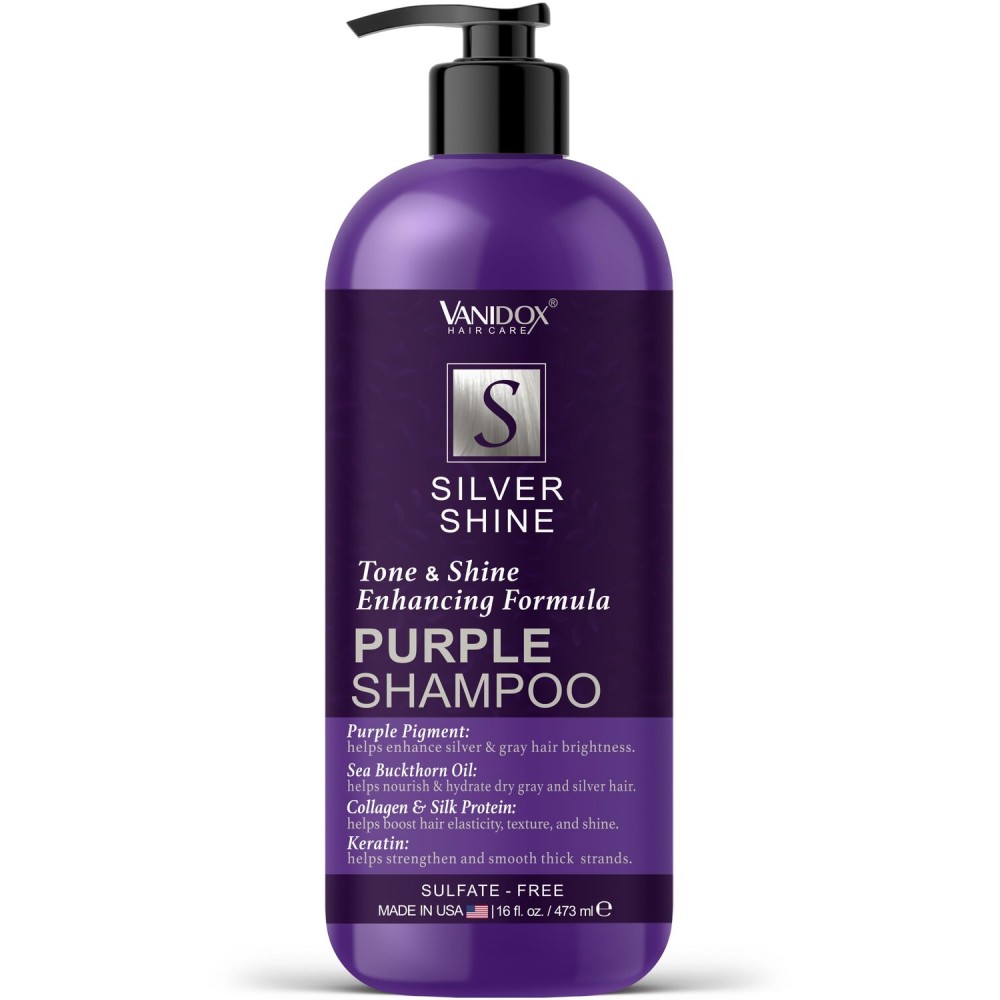 VANIDOX Brass Toning Purple Shampoo for Grey and Silver Hair, Infused with Purple Pigment, Sulfate Free Shampoo for Gray and Silver Hair (16 fl oz)