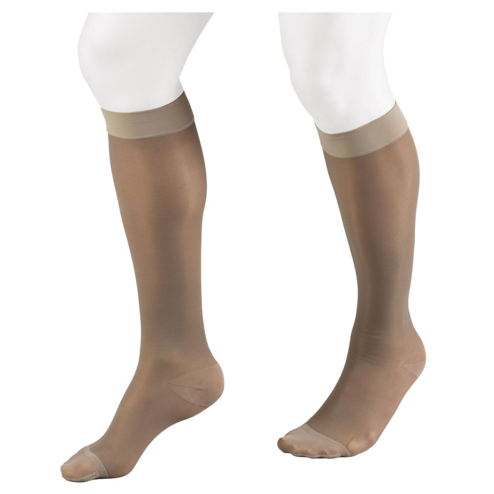 NuVein Sheer Compression Stockings, 15-20 mmHg Support, Women\'s Medium Denier Nylons, Knee High, Closed Toe, Taupe, Small