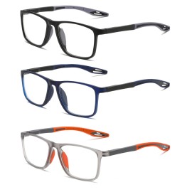 Hubeye TR90 Sports Reading Glasses for Men and Women Ultralight Flexible Anti-Blue Light ReadersBlack+Blue+Orange+1.5