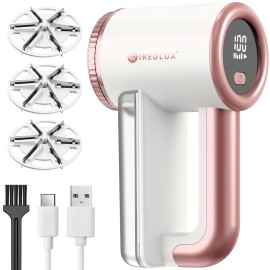 WiredLux Rechargeable Fabric Shaver - Electric Lint Remover for Clothes & Couch - Adjustable 3-Speed, 6-Leaf Blade, LED Display, USB Charging - Depiller with Dual Protection