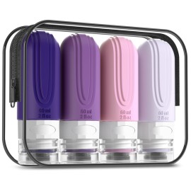 Mrsdry Travel Bottles for Toiletries, Tsa Approved 2oz Travel size Bottles, BPA Free Leak Proof Travels Toiletry Containers, Traveler Accessories with Toiletry Bag for Shampoo Liquid (4 Pack)