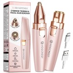 VG VOGCREST Eyebrow Facial Trimmer: 2 in1 Rechargeable Facial Hair Removal and Eyebrow Shaver - Face Lips Body Painless Facial Razor with Built-in LED Light (Pink)