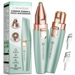VG VOGCREST Eyebrow Facial Trimmer: 2 in1 Rechargeable Facial Hair Removal and Eyebrow Shaver - Face Lips Body Painless Facial Razor with Built-in LED Light (Pastel Green)