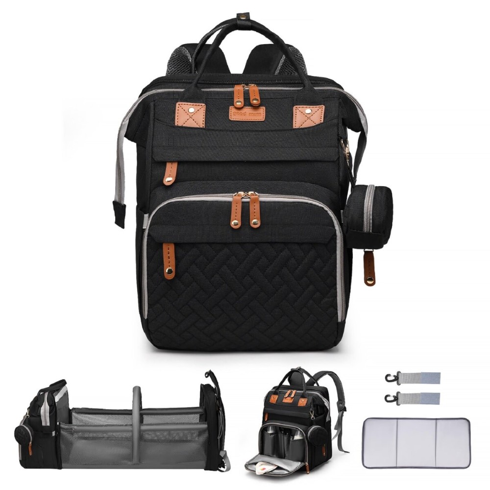 ANWTOTU Baby Diaper Bag Backpack Diaper Bag Multifunctional Waterproof Diaper Bag with Changing Station Travel Diaper Backpack with Changing Pad, Pacifier Case & Stroller Straps(Black)