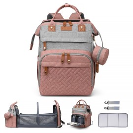 ANWTOTU Diaper Bag Backpack Diaper Bag Multifunctional Waterproof Diaper Bag with Changing Station Travel Backpack with Changing Pad, Baby Baby Pacifier Case & Stroller Straps(PinkGrey)