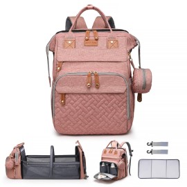 ANWTOTU Baby Diaper Bag Backpack Diaper Bag Multifunctional Waterproof Diaper Bag with Changing Station Travel Diaper Backpack with Changing Pad, Pacifier Case & Stroller Straps(Pink)
