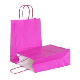 AZOWA Hot Pink Gift Bags Mini Kraft Paper Bags with Handles (4.7 x 2.4 x 6 in, Hot Pink, 12 Pcs)