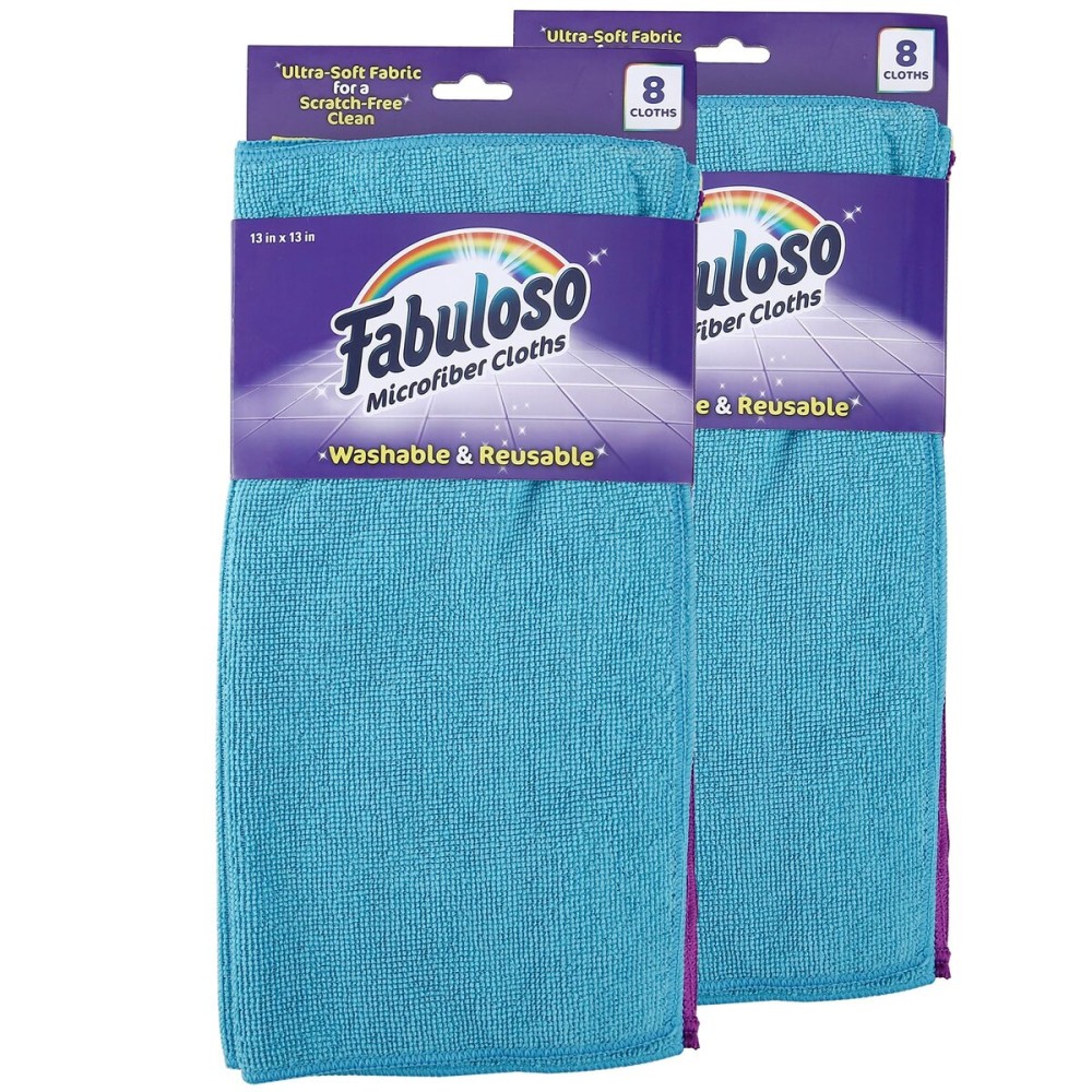 Fabuloso Microfiber Cleaning Cloths, Rainbow - Lint-Free, Scratch-Free Cleaning Cloths for Surfaces and Wood Furniture - Dustless Cloth for Bold and Bright Cleaning Experience, 8 Count - 2 Pack
